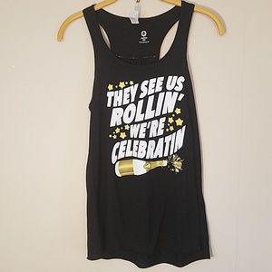 Graphic celebration racer back tank